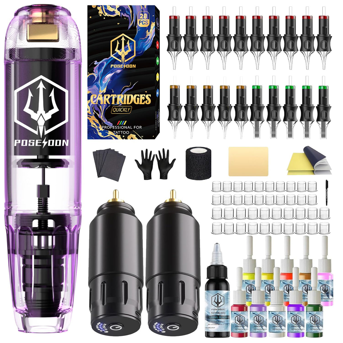 POSEIDON Wireless Tattoo Gun Kit with 2 Batteries for - POSEIDON Official Imagery - 2
