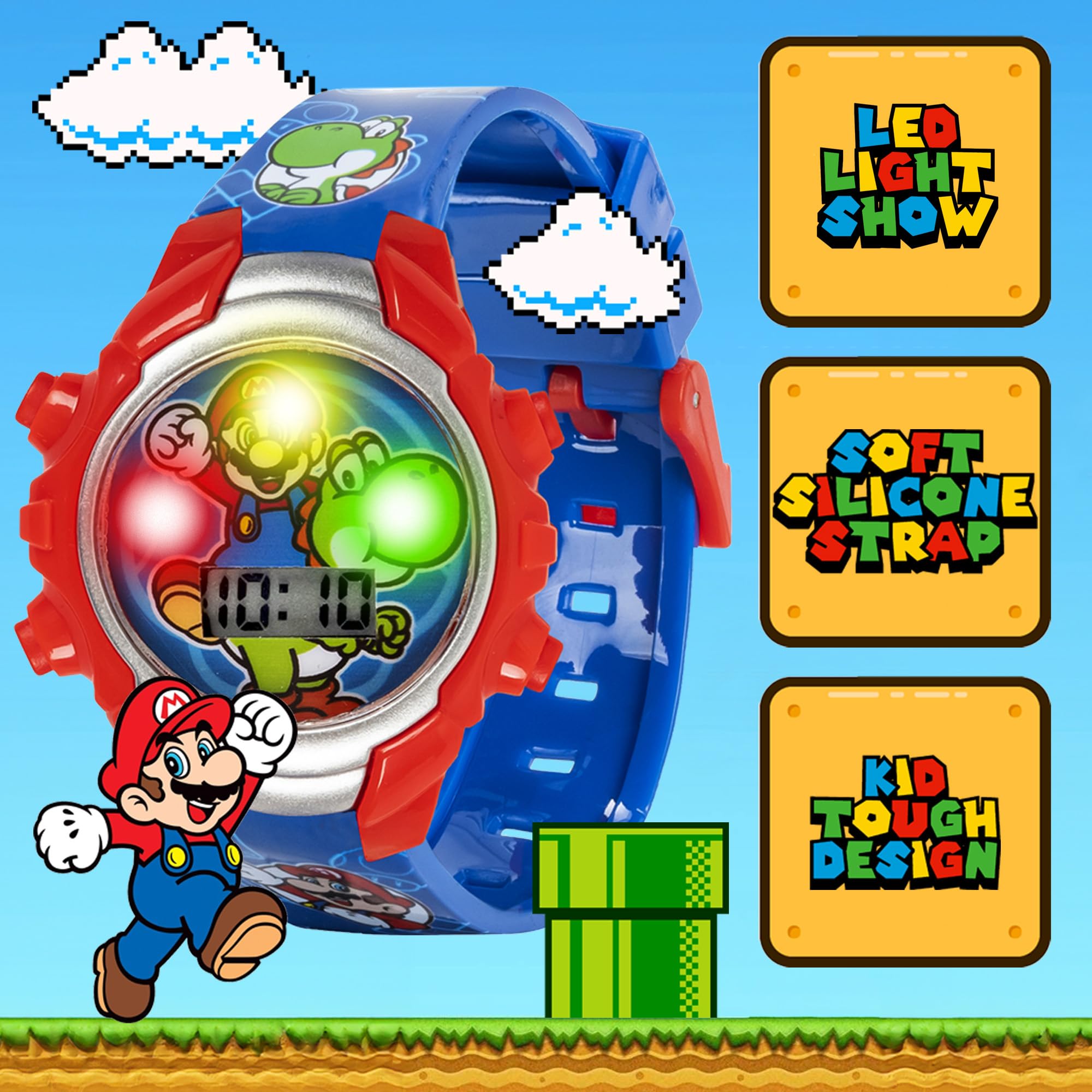 Accutime Super Mario Kids Digital Watch with Yoshi, LED Light Show, So - View 2