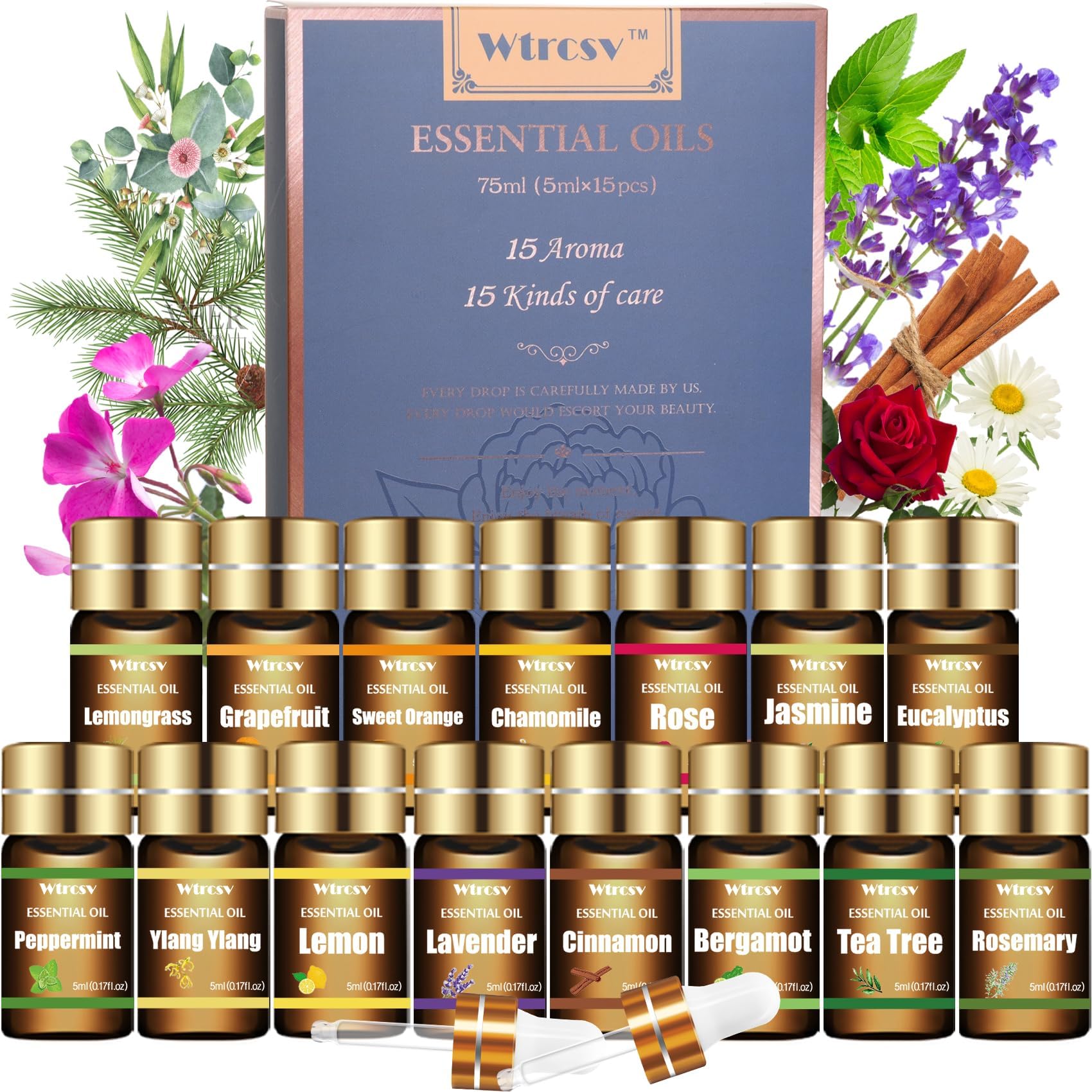 Essential Oils Set - Top 15 Scents for Diffuser, Humidifier, - Product Imagery