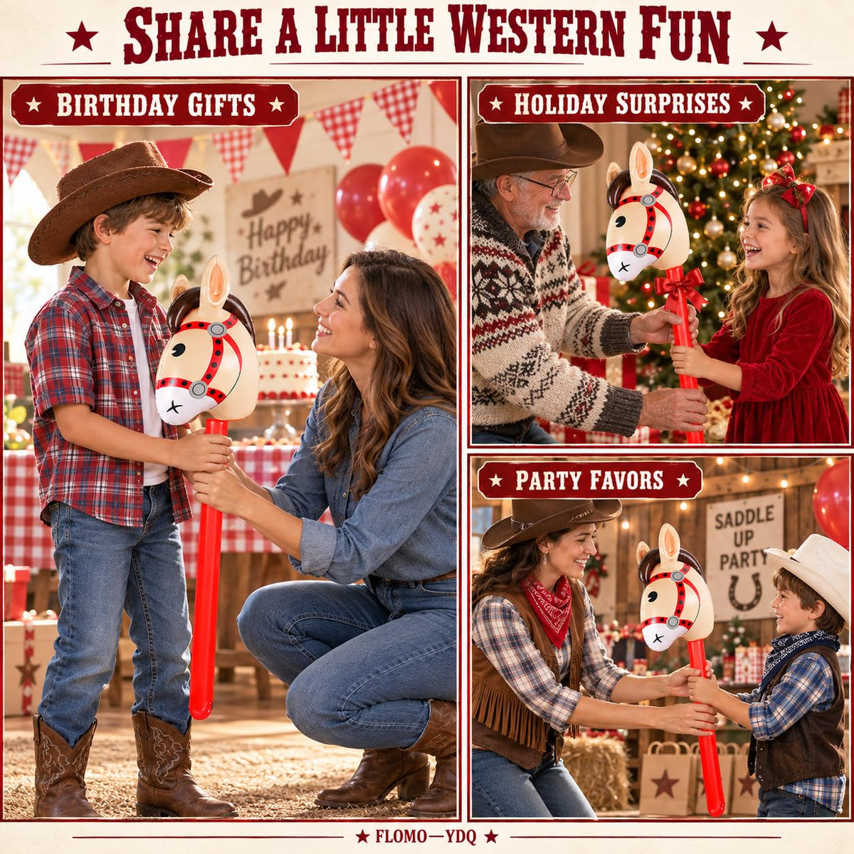 12 Pcs Inflatable Stick Horses 37 Inch Western Cowboy Party - FLOMO—YDQ Official Imagery - 8