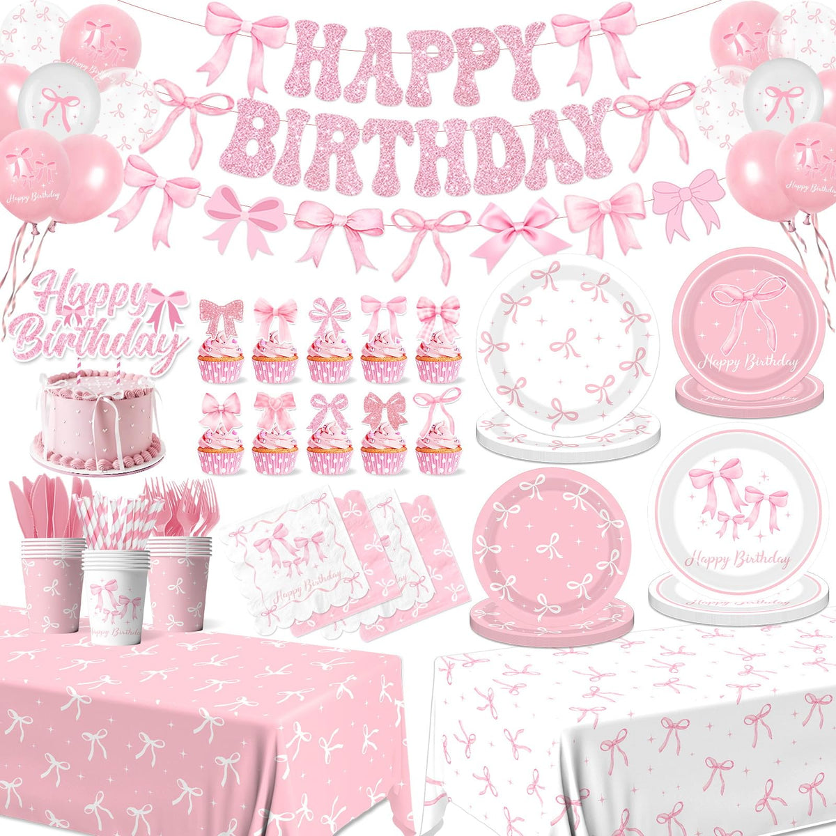 Pink Bow Birthday Party Supplies Serve 24 Coquette Birthday - Pymurod Official Imagery - 2