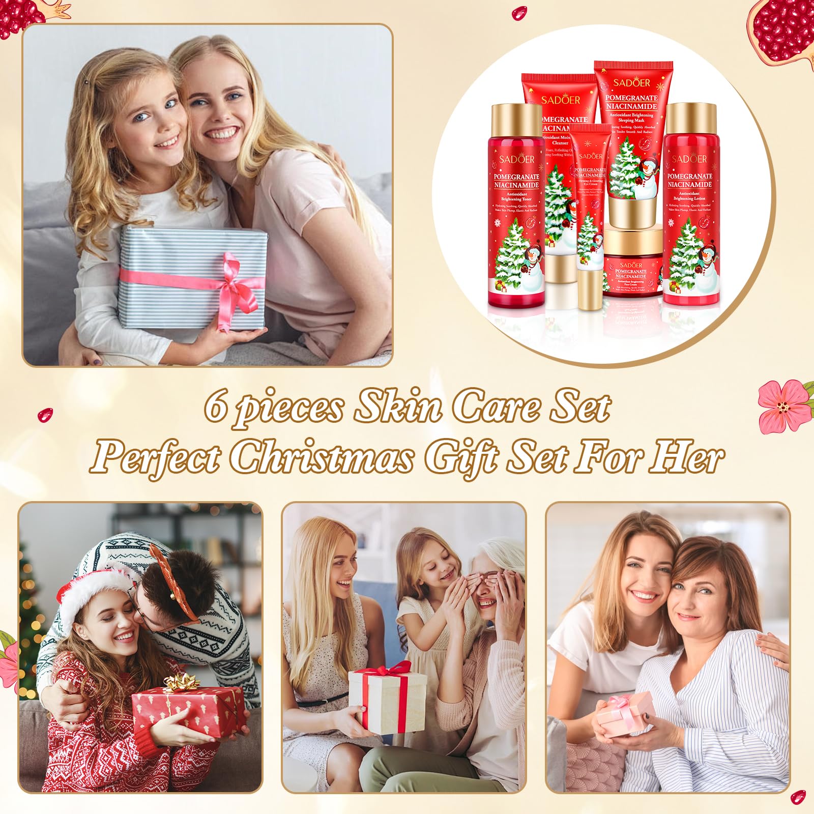 Gifts for Women 6 Pcs Skin Care Set Pomegranate Moisturize - ZKONLY
