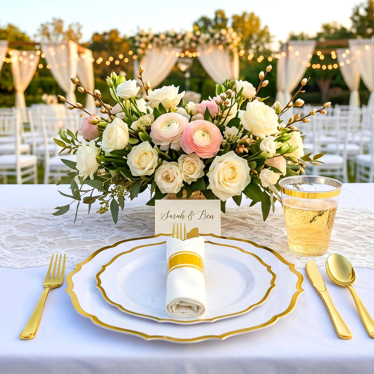 Glowserve 175Pcs Gold Plastic Plates Disposable Party Plates - Glowserve Official Imagery - 8