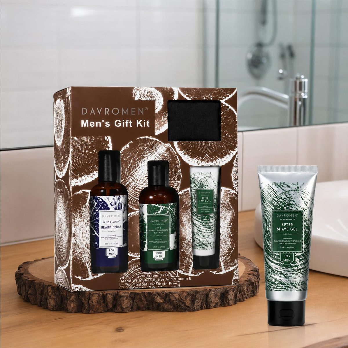 Men s Sandalwood Grooming Gift Kit 3 in 1 Hair Body Wash - Davromen Official Imagery - 8