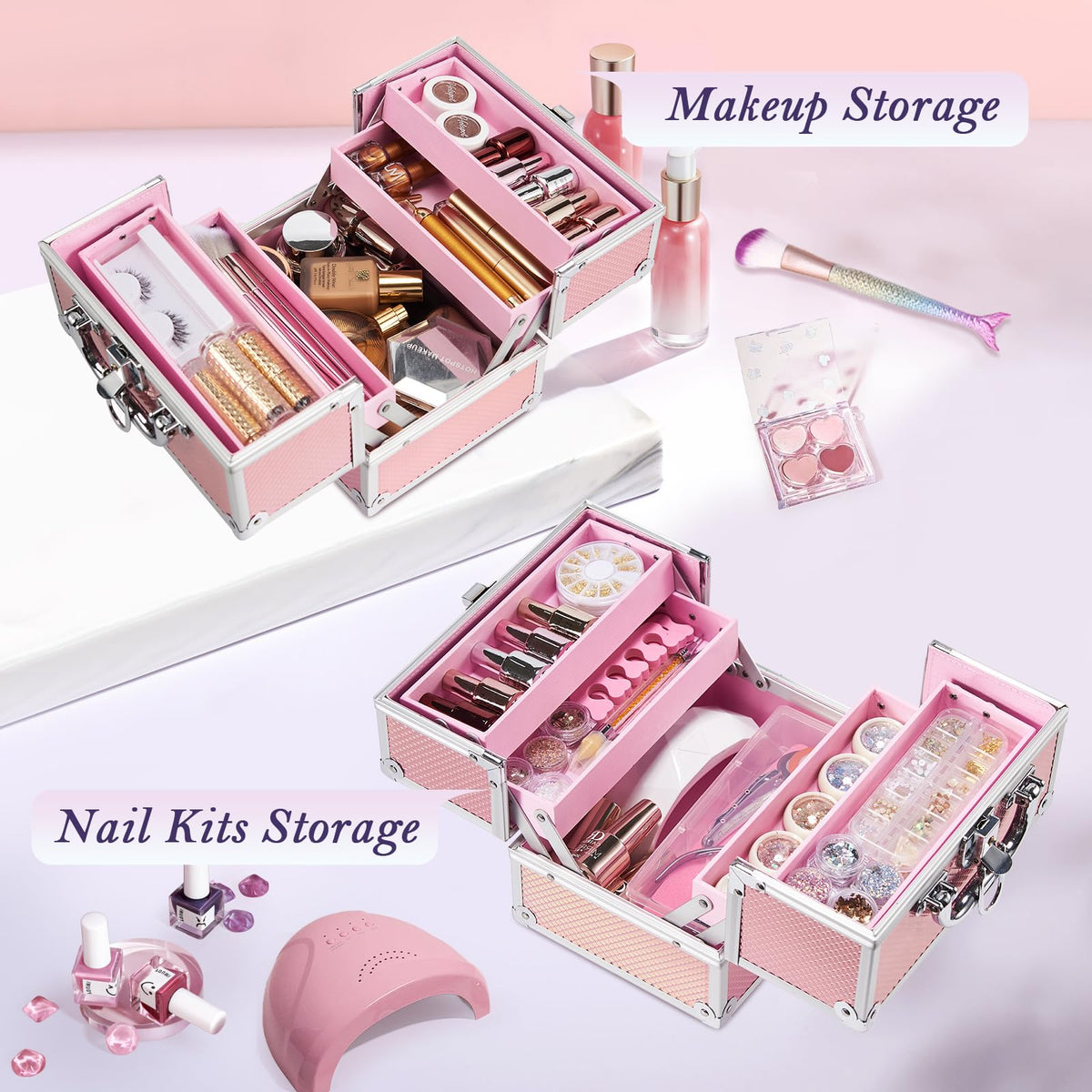 Makeup Train Case 8 85 Inch Portable Makeup Case Organizer - FRENESSA Official Imagery - 8