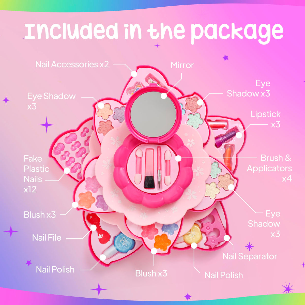 Ambrosia Belle 41 Pc Real Kids Makeup Kit Flower Case Ages 3 - Ambrosia Belle Cosmetic Official Imagery - 4