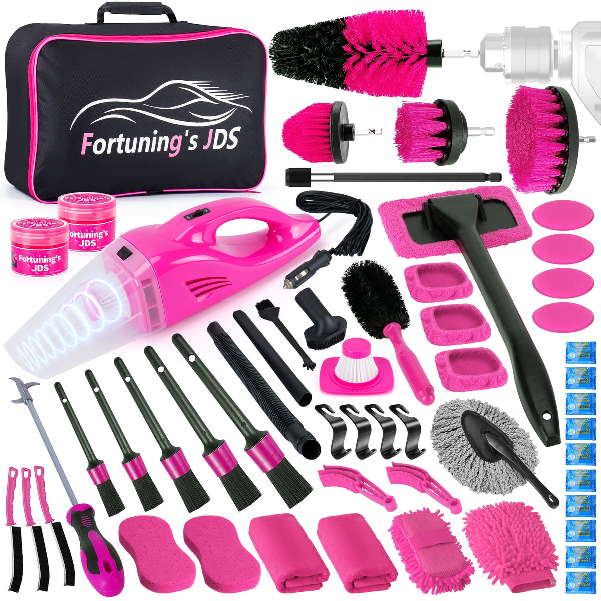 55PCS Pink Car Detailing Kit Interior Cleaner with High - Fortuning's JDS Official Imagery - 1