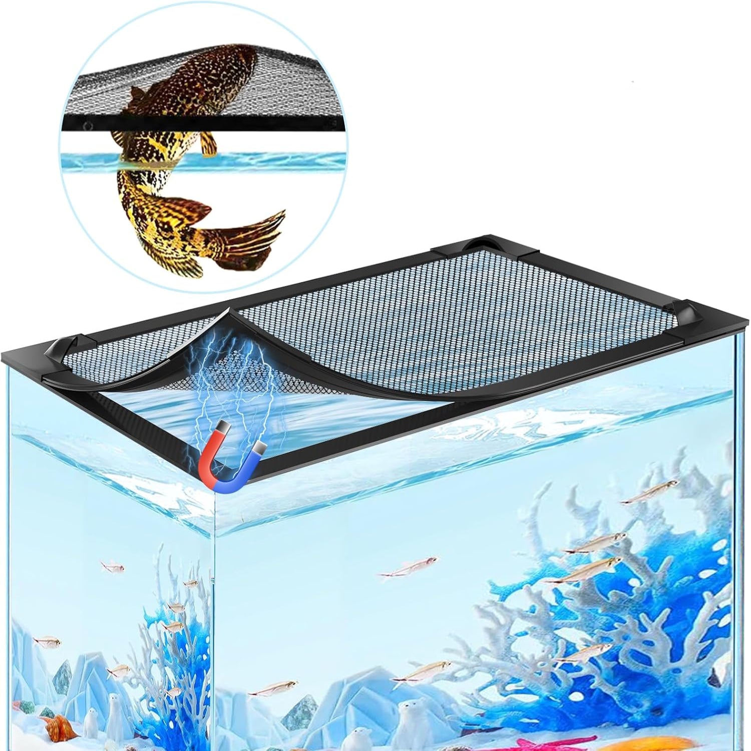 Magnetic Aquarium Fish Tank Cover Lid - Adjustable DIY w/ Fresh Air Netting