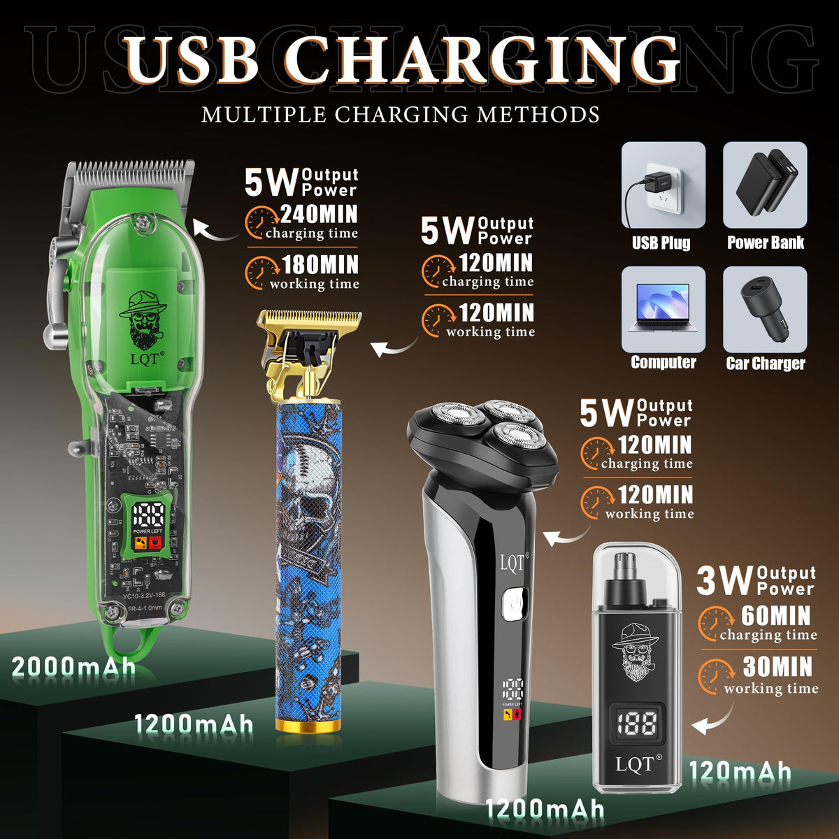 Hair Clippers for Men 4 Pcs Professional Cordless - LQT Official Imagery - 4