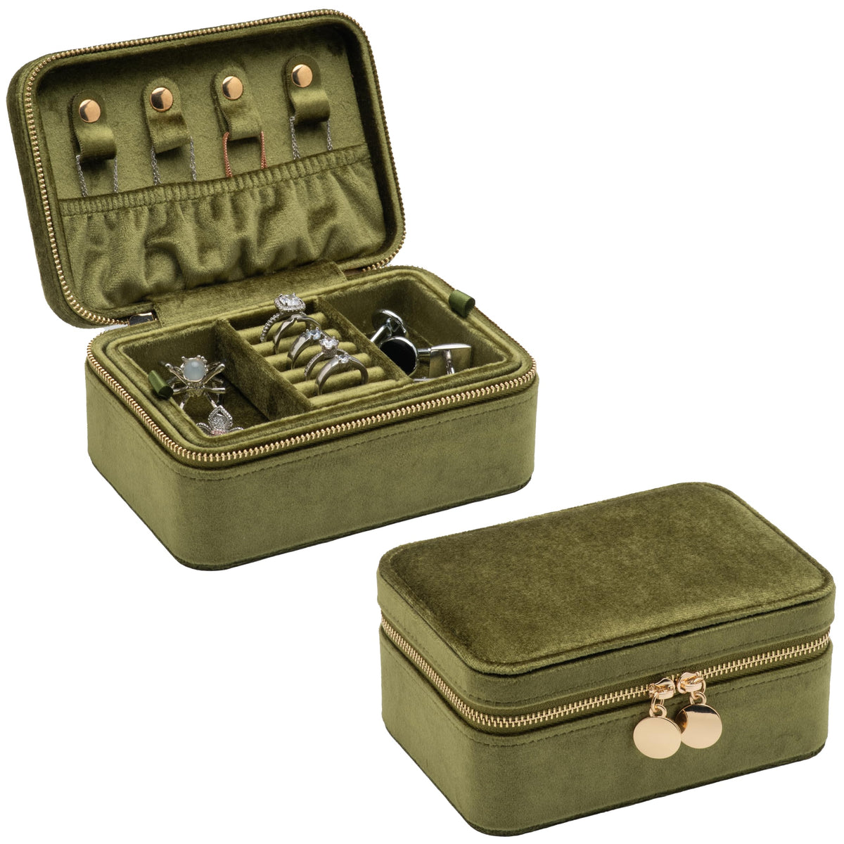 Velvet Travel Jewelry Organizer Box Storage Case with Zipper - COWFEX Official Imagery - 4