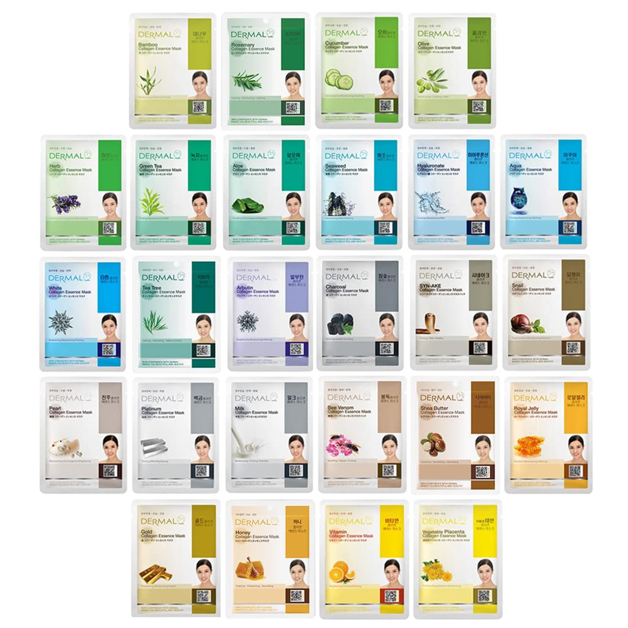 DERMAL 39 Korean Essence Sheet Mask Variety Pack, 39 Formulas, - DERMAL