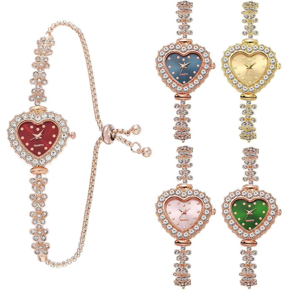 5Pcs Fashionable Diamond Heart Shaped Women Watch Bracelet - Dacdyi Official Imagery - 2