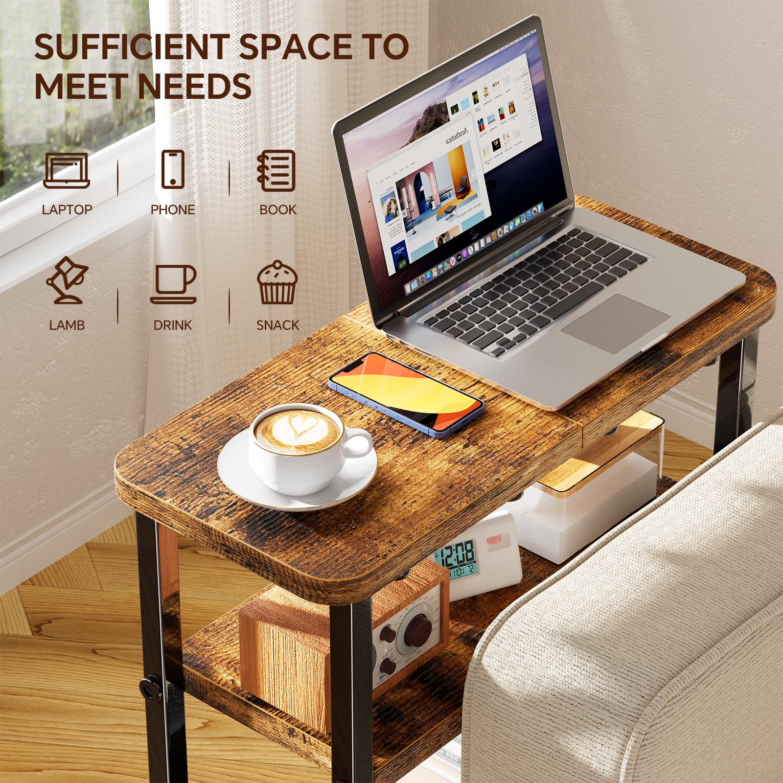 Simple Trending Side Table, 3-Tier Modern End Table with Fabric Basket - View 4