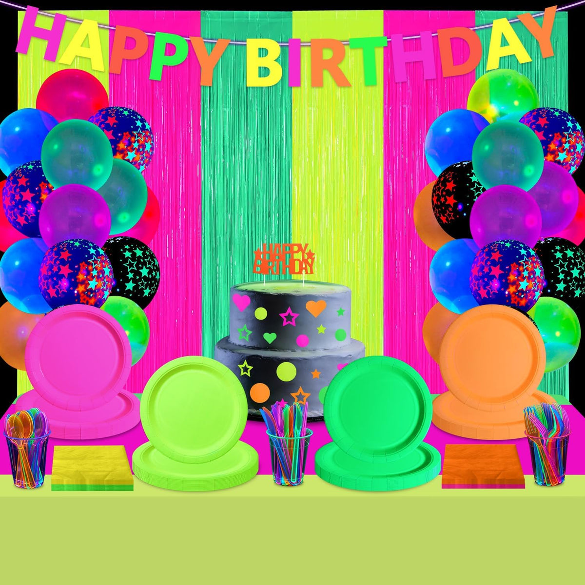 223 PCS Glow in the Dark Party Supplies Including Colorful - APUXXJUPA Official Imagery - 1