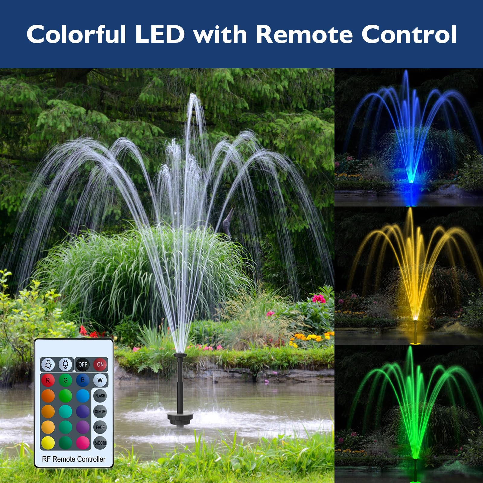 AquaMiracle Pond Fountain Pump with Colorful LED for Outdoor Pond - AquaMiracle Official Product View 4
