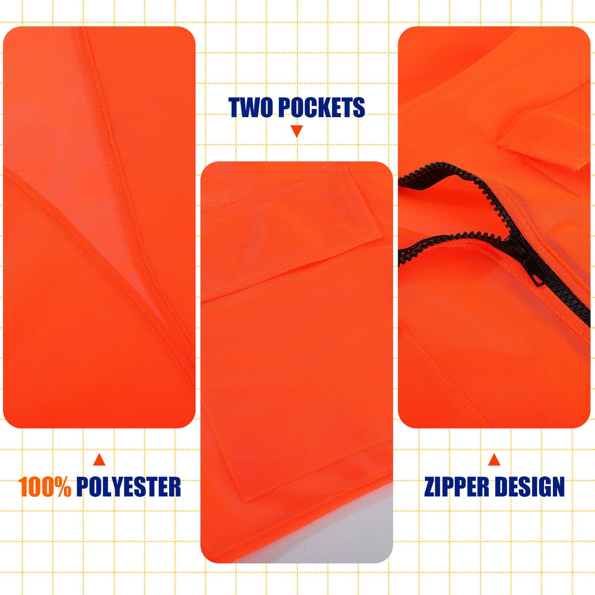 6 Pcs Blaze Orange Vest Hunting Hat Vest and Cap - Jiuguva Official Imagery - 6