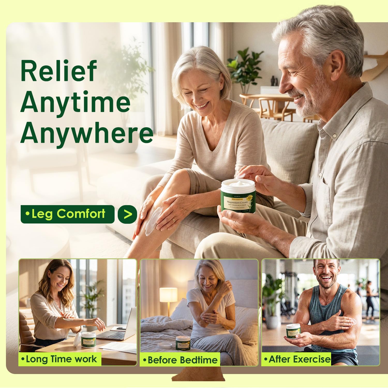 Acolye Total Relief Magnesium Cream with Arnica: Extra Strength Topical Magnesium Chloride Cream with MSM, B6, For Muscles, Joints & Legs, Fast Absorbing, Non-Greasy