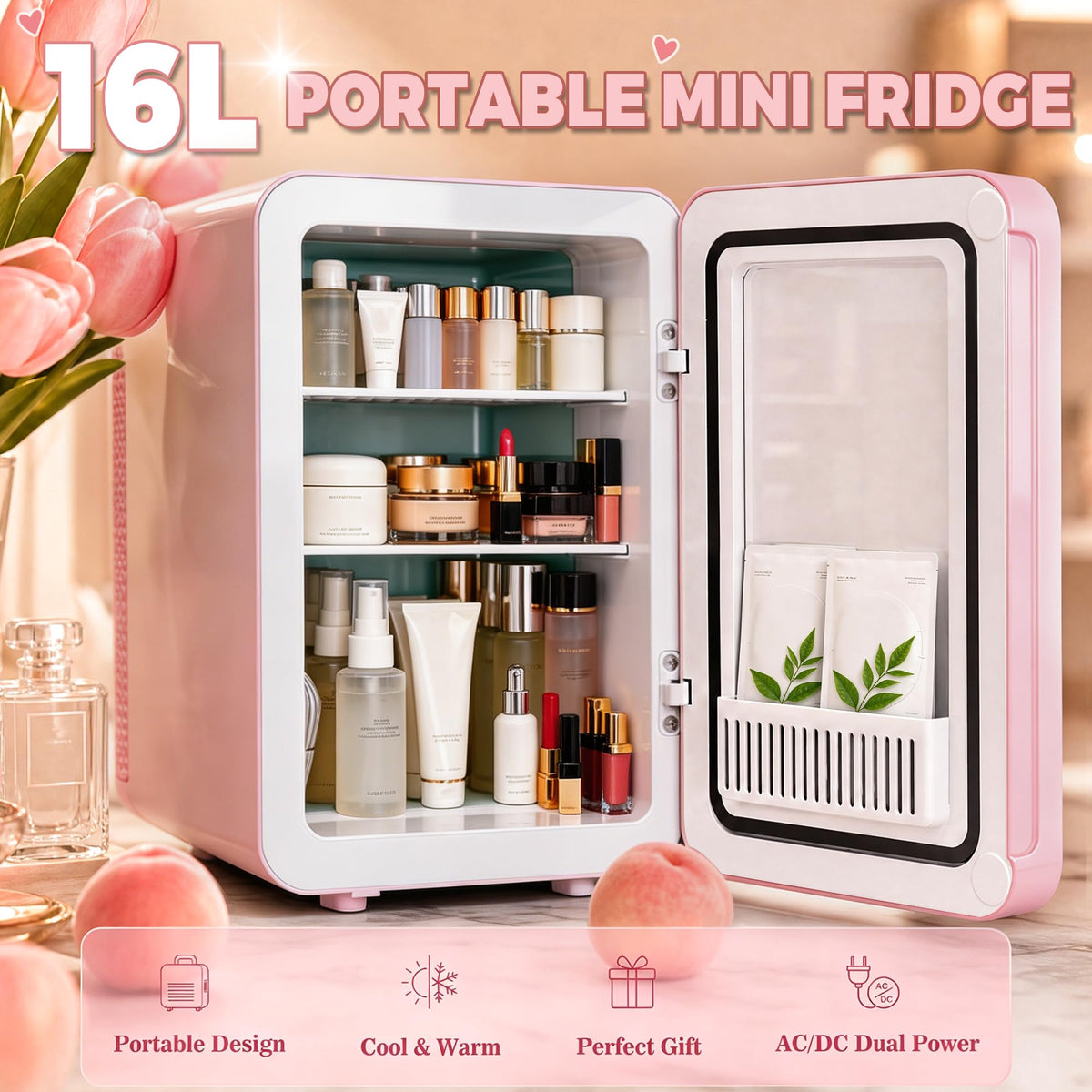 16L 20L Skincare Fridge with LED Mirror Small Fridge for - Kikihouse Official Imagery - 4