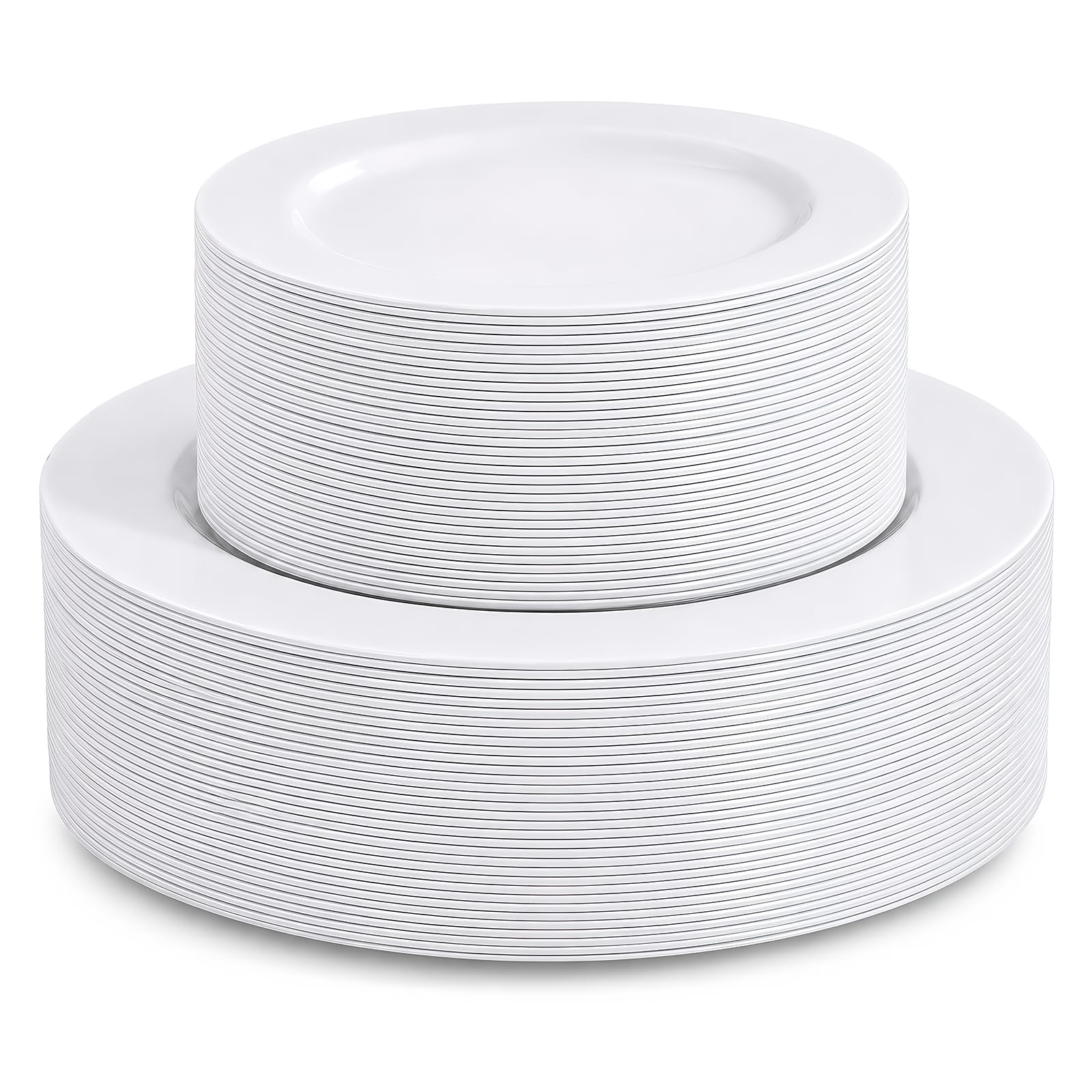 TENYASEN White Plastic Plates, 100 Pack, Heavy Duty Disposable - Product Imagery