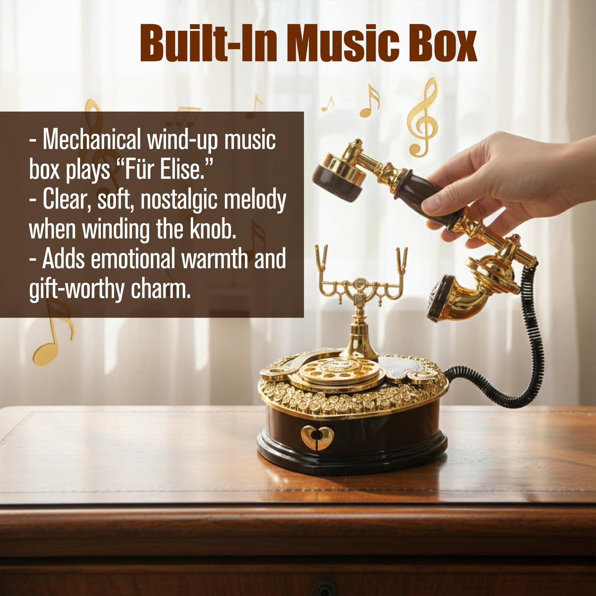 Big Telephone Trinkets 7x8 Vintage Musical Jewelry Box with - BuleVina Official Imagery - 5