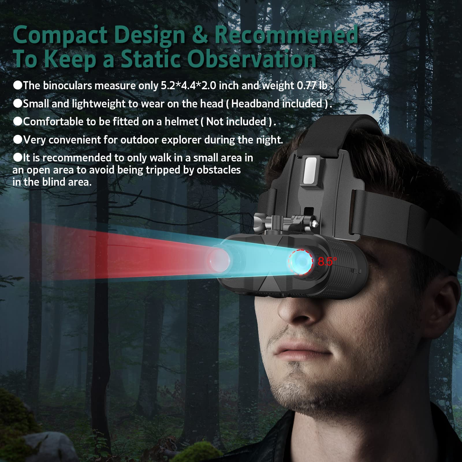 ArzzuNiu Head-Mounted Night Vision Goggles - Rechargeable Hands F by ArzzuNiu - Angle View 3