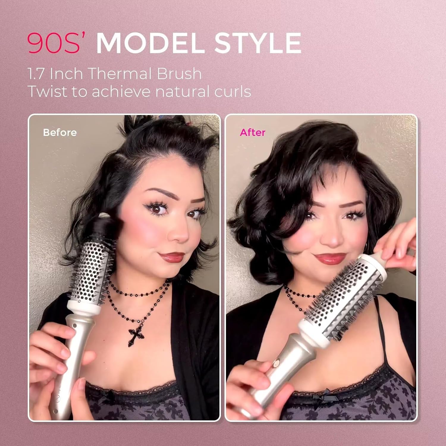 TYMO 2.0 Thermal Curling Brush and Volumizer, STYLUX 1.7-inch blowout tool with ceramic barrel and ergonomic handle.