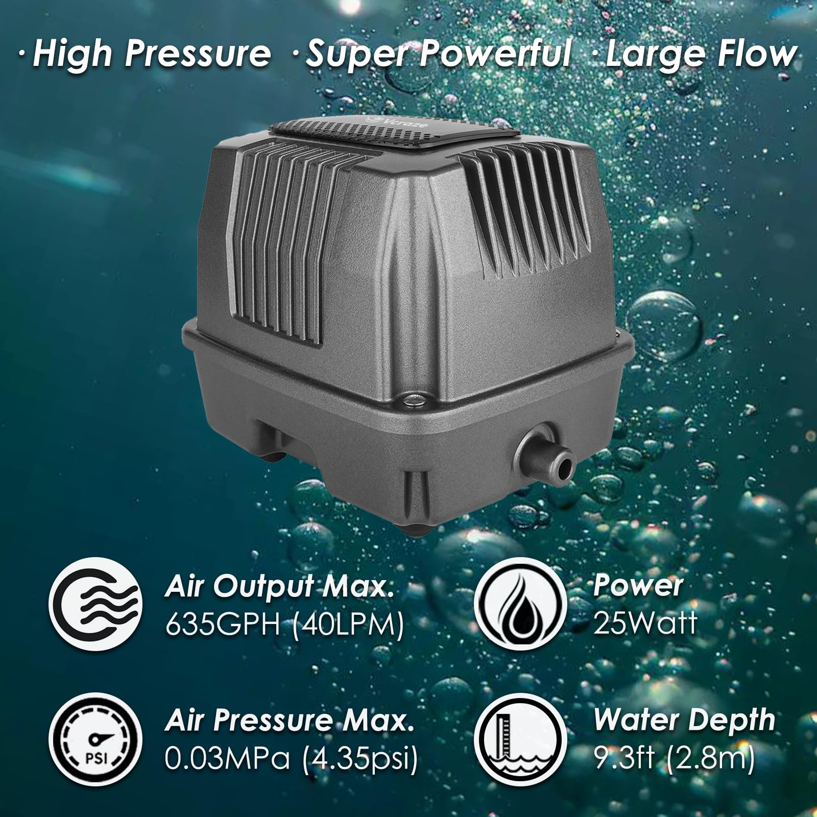 VCRAZE Powerful Linear Air Pump - KP-40/KP-60/KP-80 Pond Air Pump - VCRAZE Official Product View 2