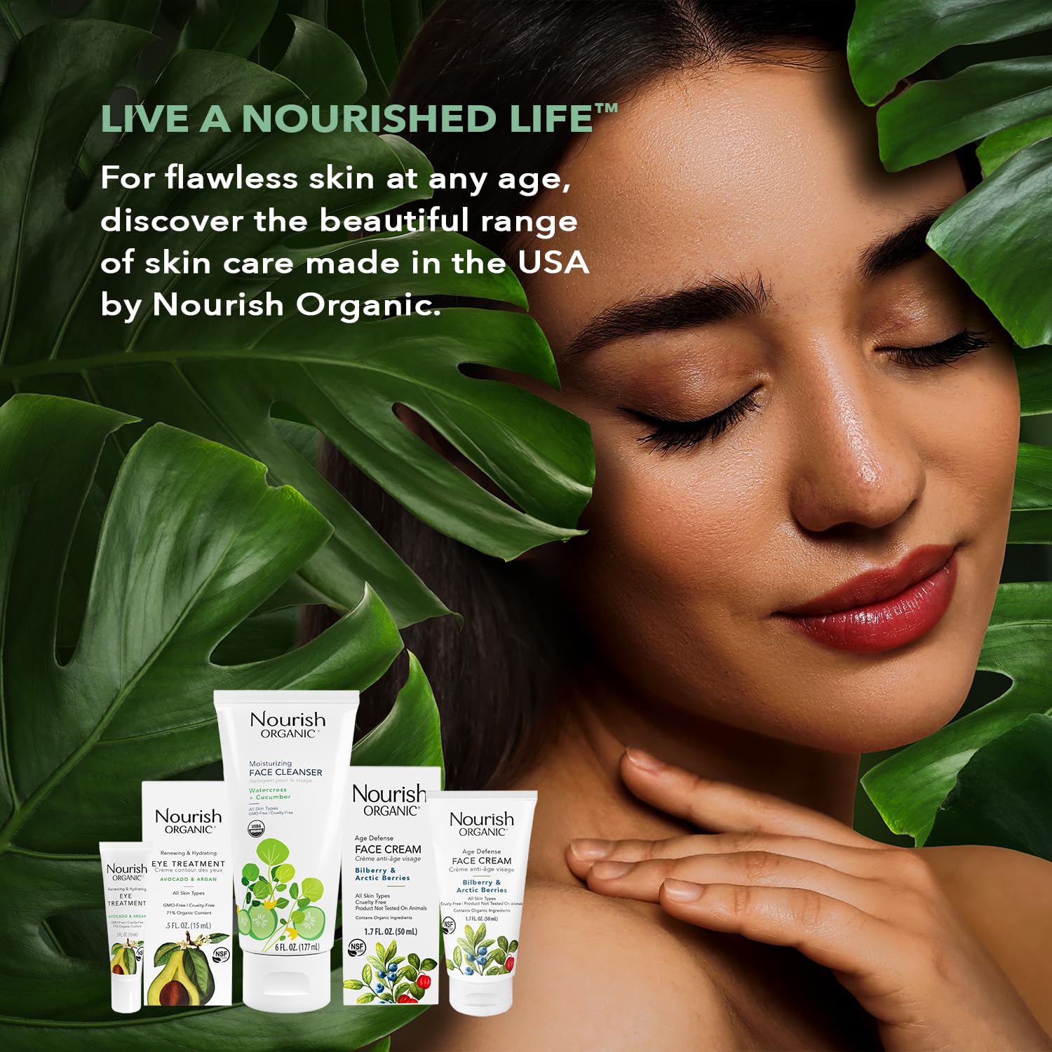 Nourish Organic Face Cleanser + Face Lotion Set – Lightweight, - Nourish Organic