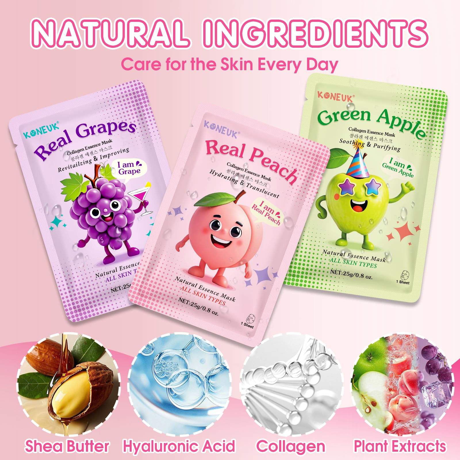 14 Pack Fruit Face Masks Skincare for Kids, Sheet Hydrating Facial Mask - KONEUK Official Product View 4