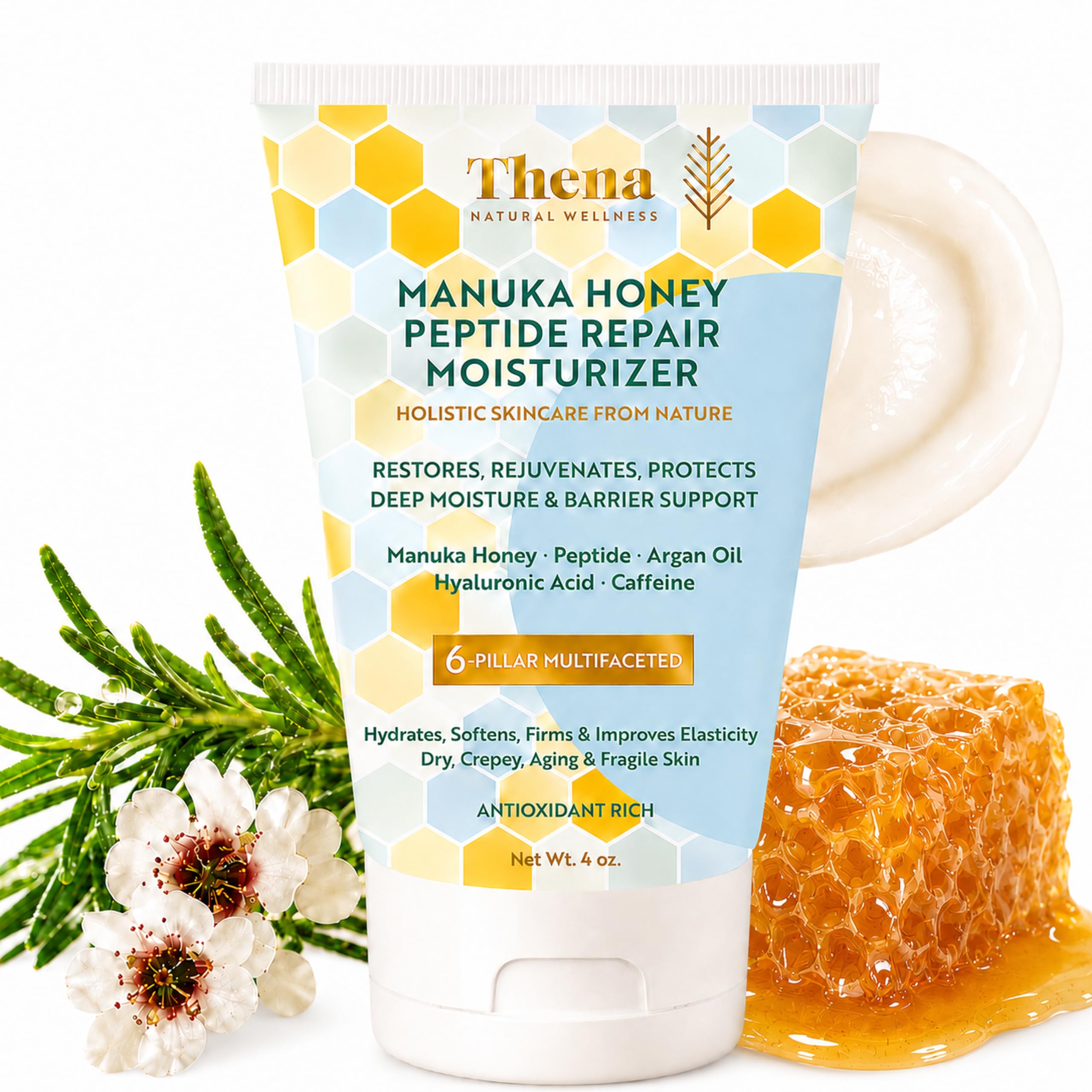 Organic Manuka Honey Peptide Moisturizer for Firming Aging - THENA Natural Wellness Official Imagery - 2