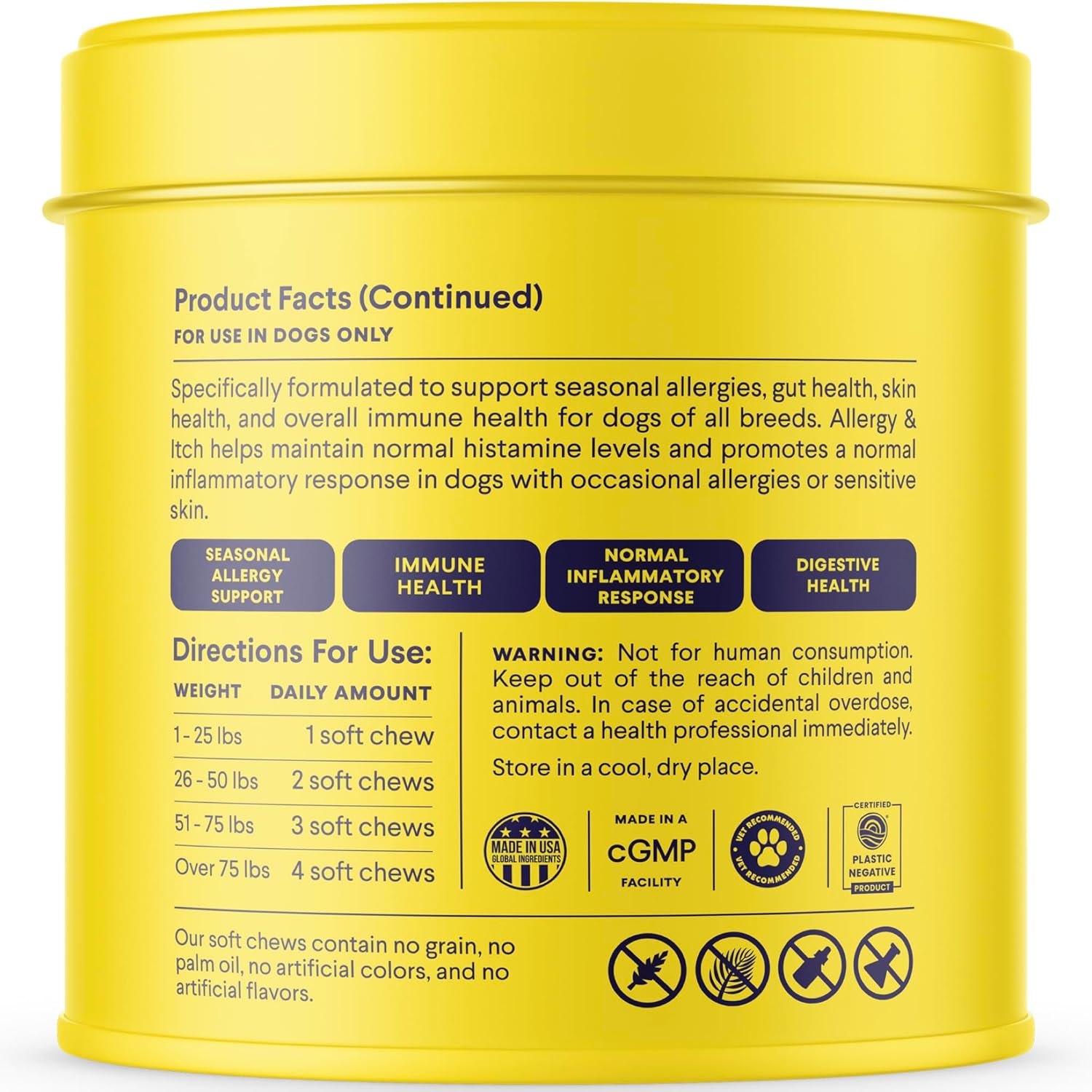Finn Allergy & Itch for Dogs supplement bottle, showing label with daily support for itchy skin and immune health.