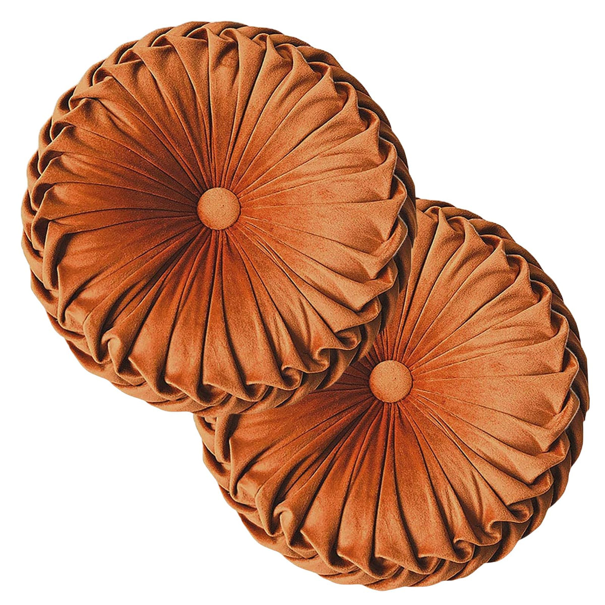 Teieas 2 Pcs Round Throw Pillows Decorative Velvet Pleated - Teieas Official Imagery - 1