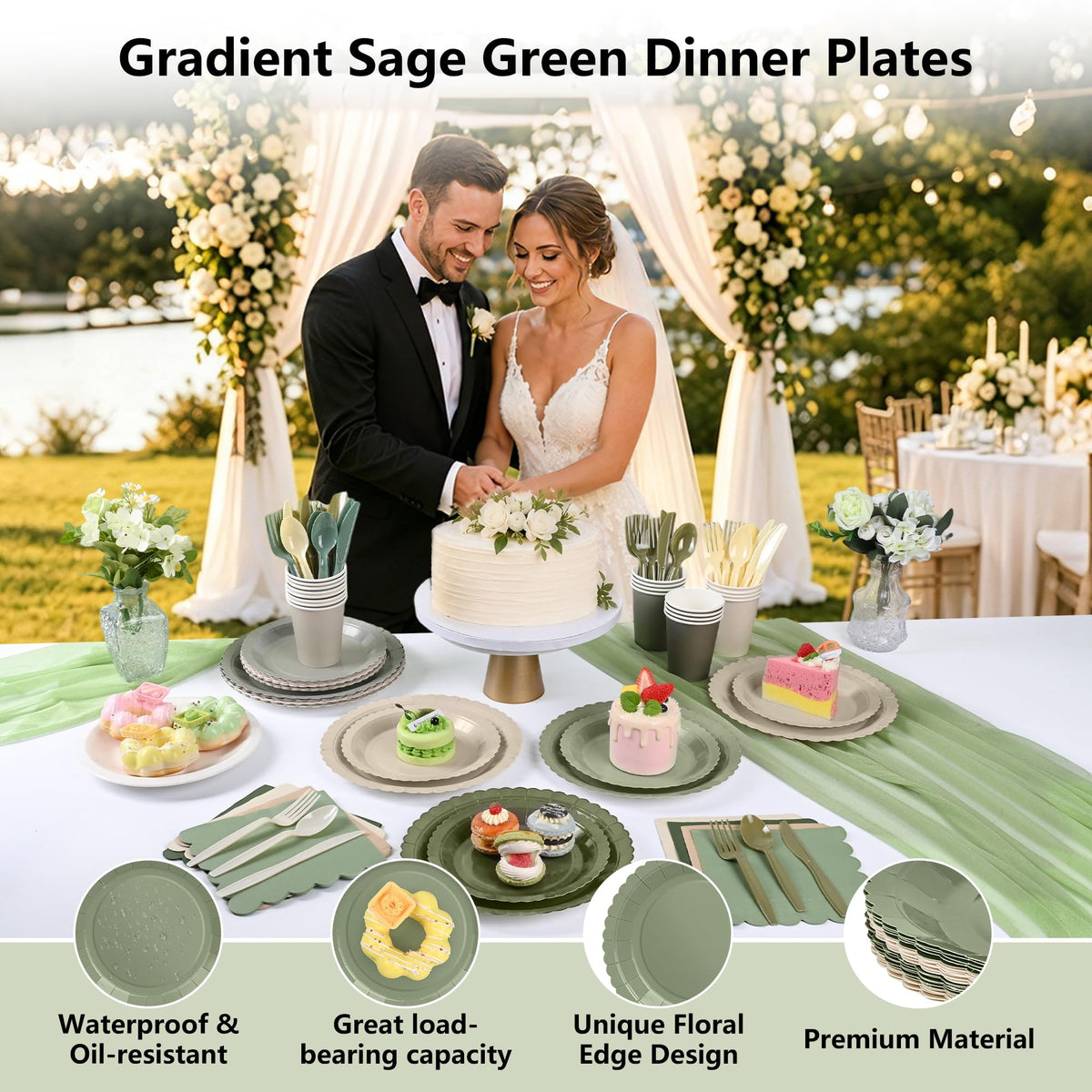 168 Pcs Nude Sage Green Tableware Set Sage and Beige Plates - ZUQMZUQ Official Imagery - 5