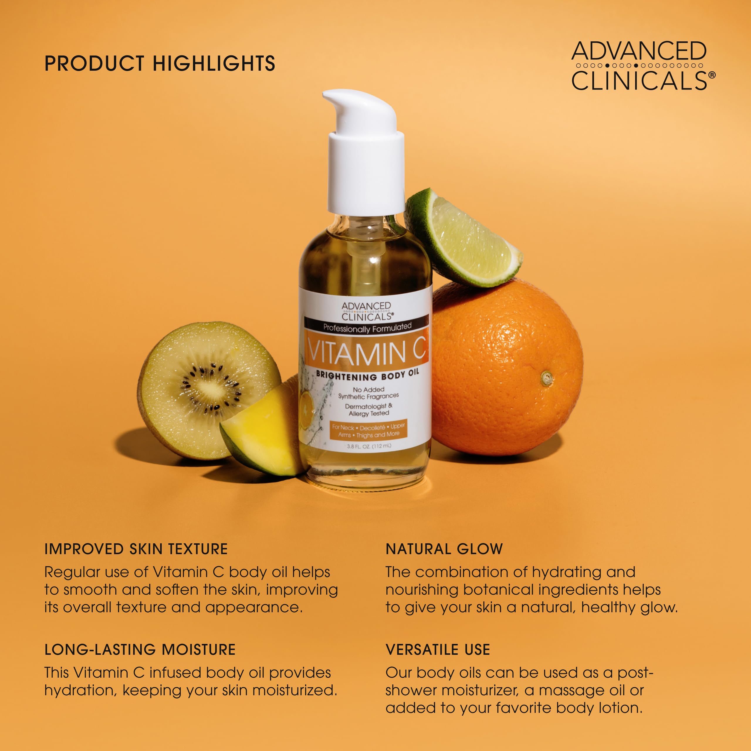 Advanced Clinicals Vitamin C Brightening Body Oil For Women - Advanced Clinicals Official Imagery - 7