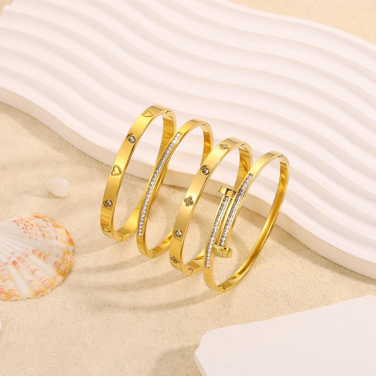 Gold Bangle Bracelets for Women 18K Gold Plated Stainless - Camhanno Official Imagery - 8