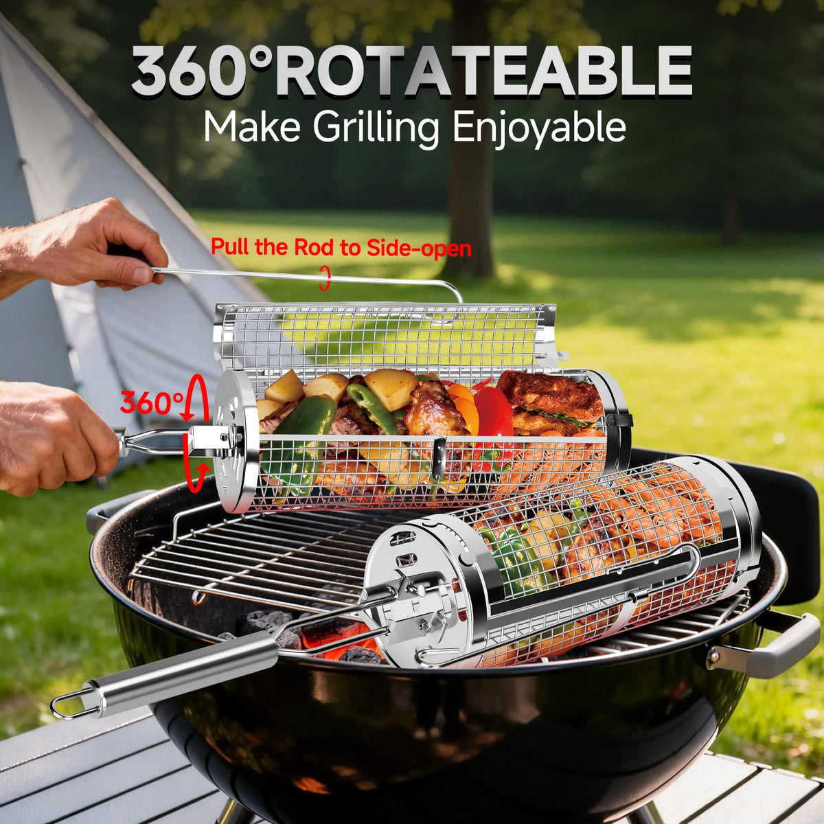 Rolling Grill Baskets Grill Accessories for Veggies Gifts - Chenovate Official Imagery - 4