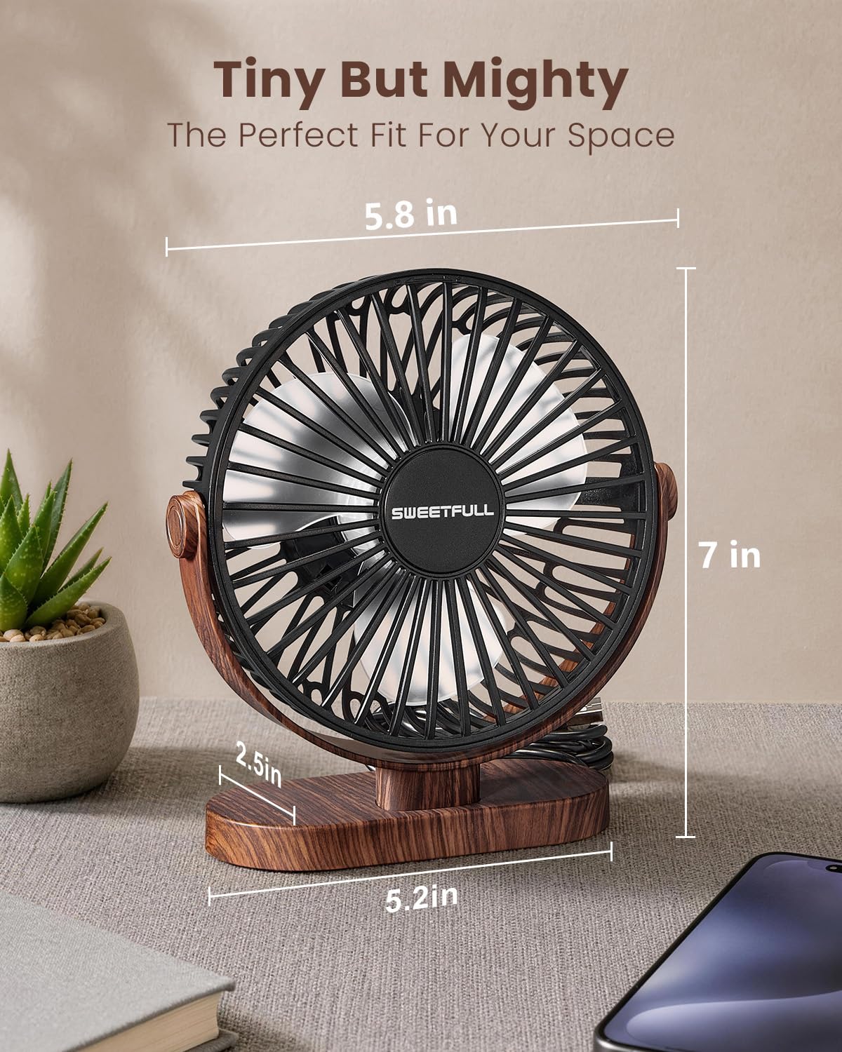 SWEETFULL Small USB Desk Fan, Desktop Table Fan, Quiet Office Min by SWEETFULL - Angle View 2