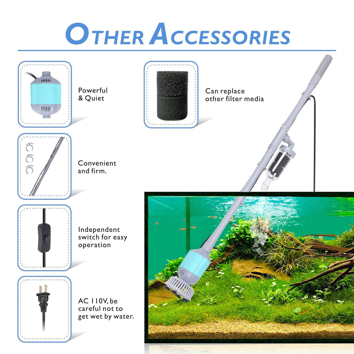 hygger 360GPH Electric Aquarium Gravel Cleaner 5 in 1 - hygger Official Imagery - 6