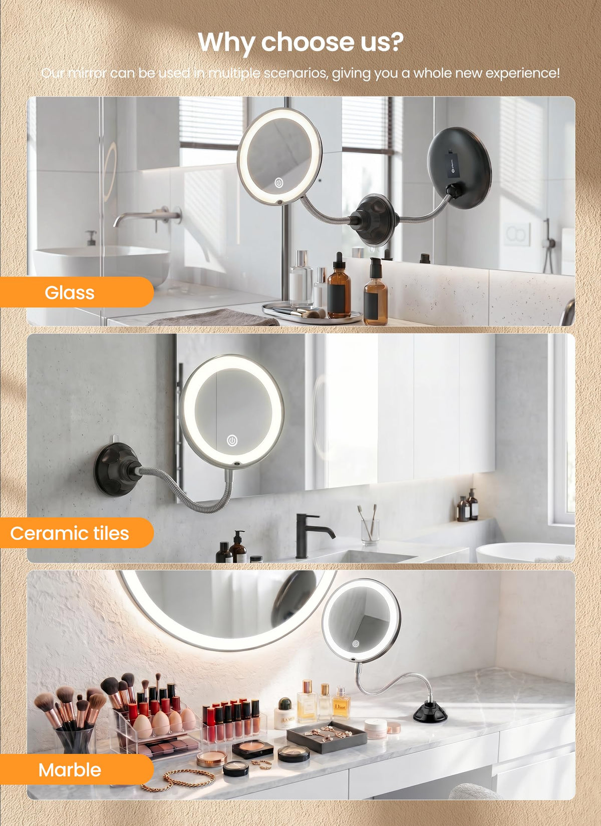 10x Makeup Mirror with Lights Flexible Magnifying Mirror 3 - Brightown Official Imagery - 7