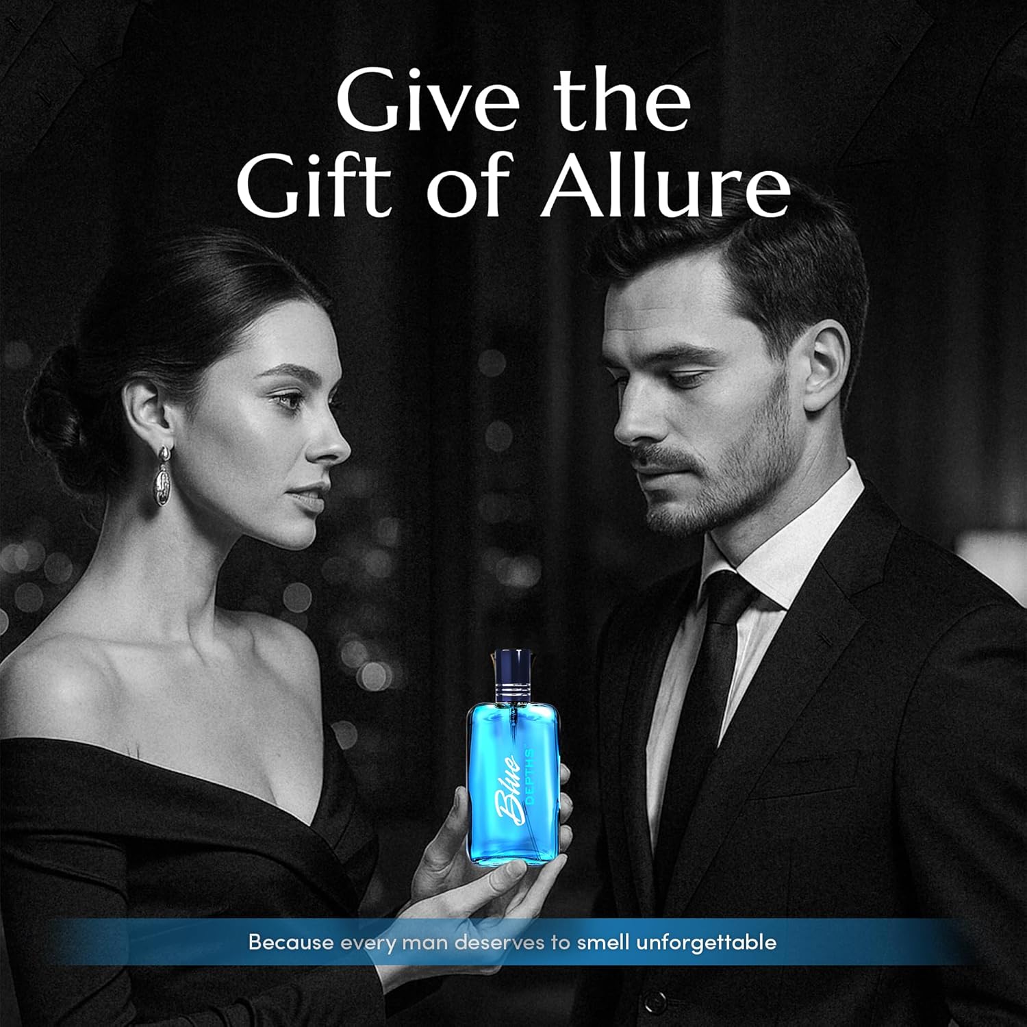 PB ParfumsBelcam Blue Depths Eau de Toilette spray, 3.4 fl oz, with sleek blue bottle and elegant fragrance design.