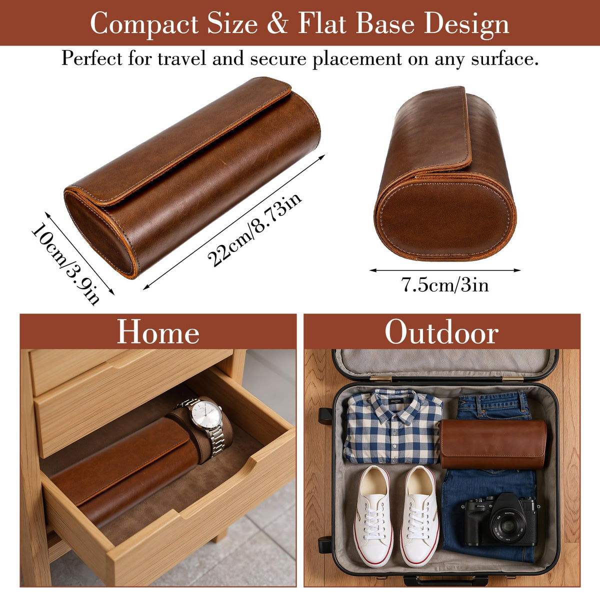 Leather Watch Travel Case for Men Women Watch Roll Case Hold - MBAIYO Official Imagery - 5