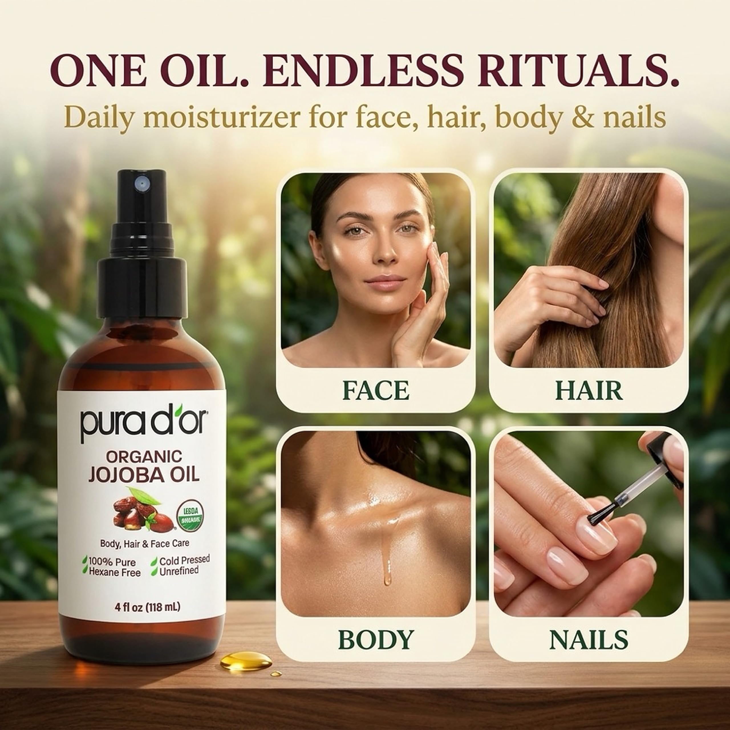PURA D'OR ORGANIC Jojoba Oil Pure Cold - Pressed & 16 - PURA D'OR Official Product View 5