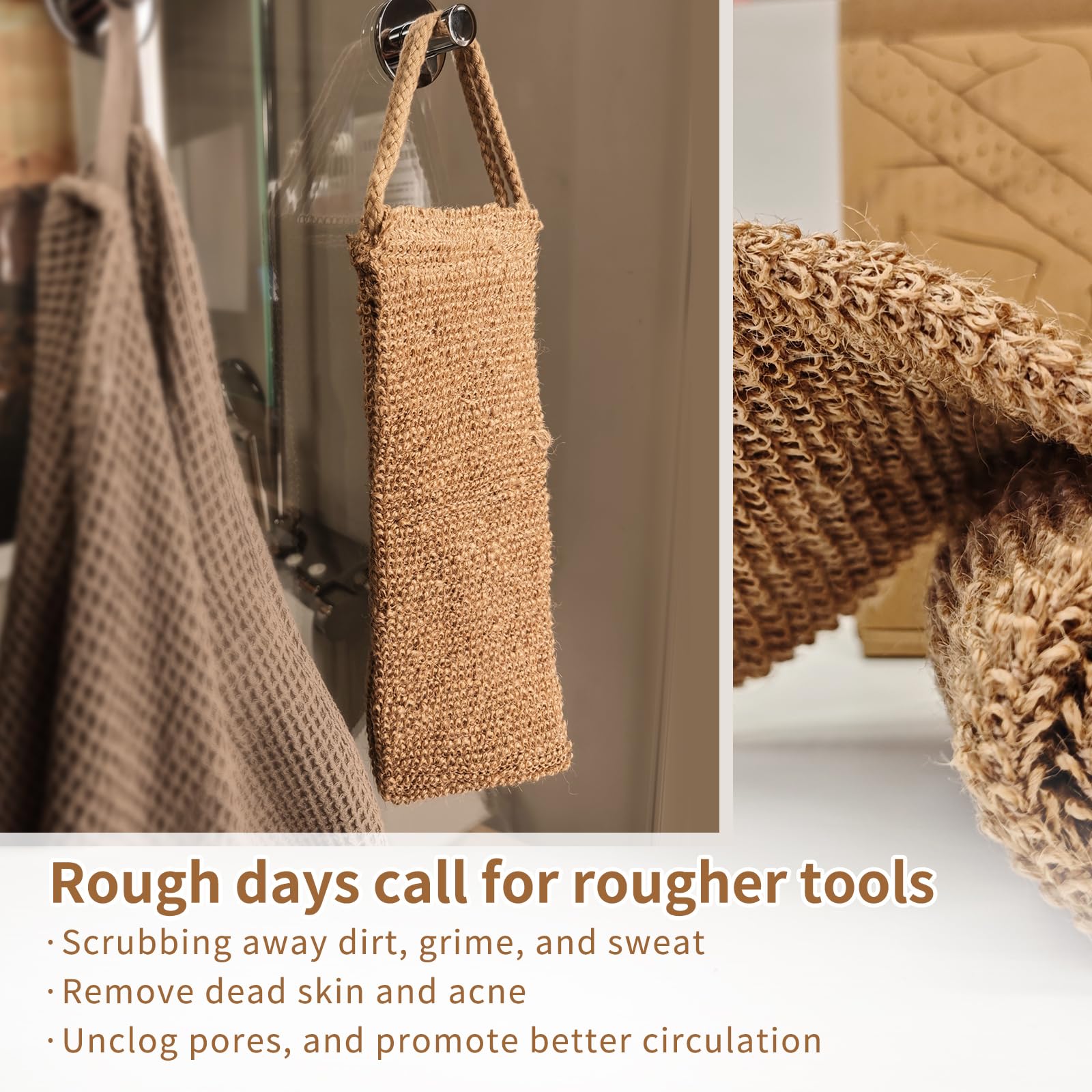 YOTDHUO Extra Rough Exfoliating Back Scrubber,Natural Body Exfoliator for - YOTDHUO Official Product View 3