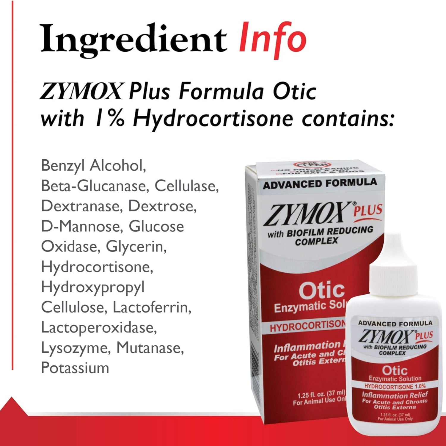 Zymox Advanced Formula Otic Plus enzymatic ear solution for dogs and cats in a white bottle with a blue cap