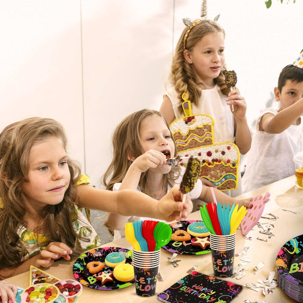 168 Pcs Serves 24 Guests Happy Birthday Party Plates and - Clapzooki Official Imagery - 5