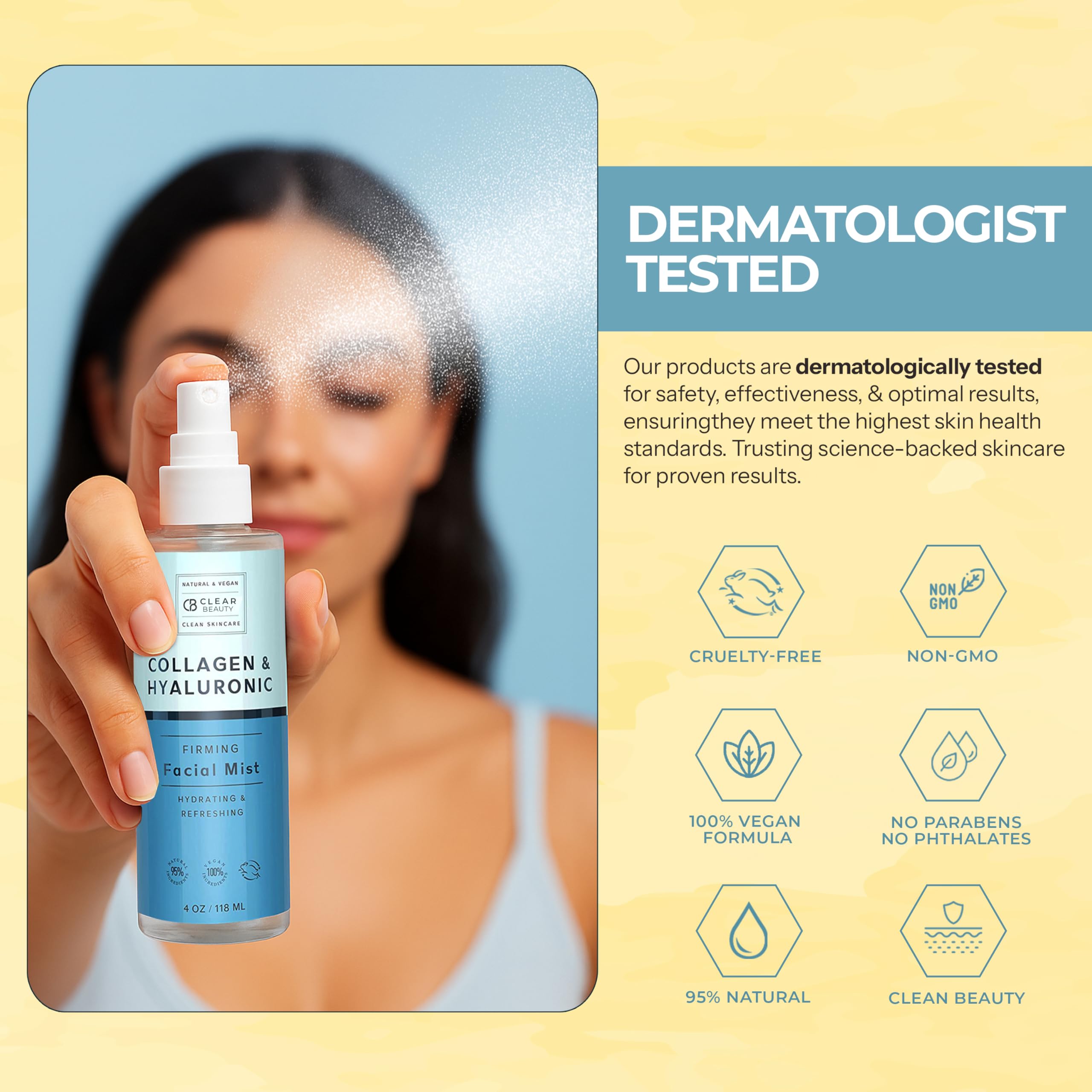 Clear Beauty Hyaluronic Acid & Collagen Hydrating Facial Mist, Dermatologist Tested - Clear Beauty Official Product View 7