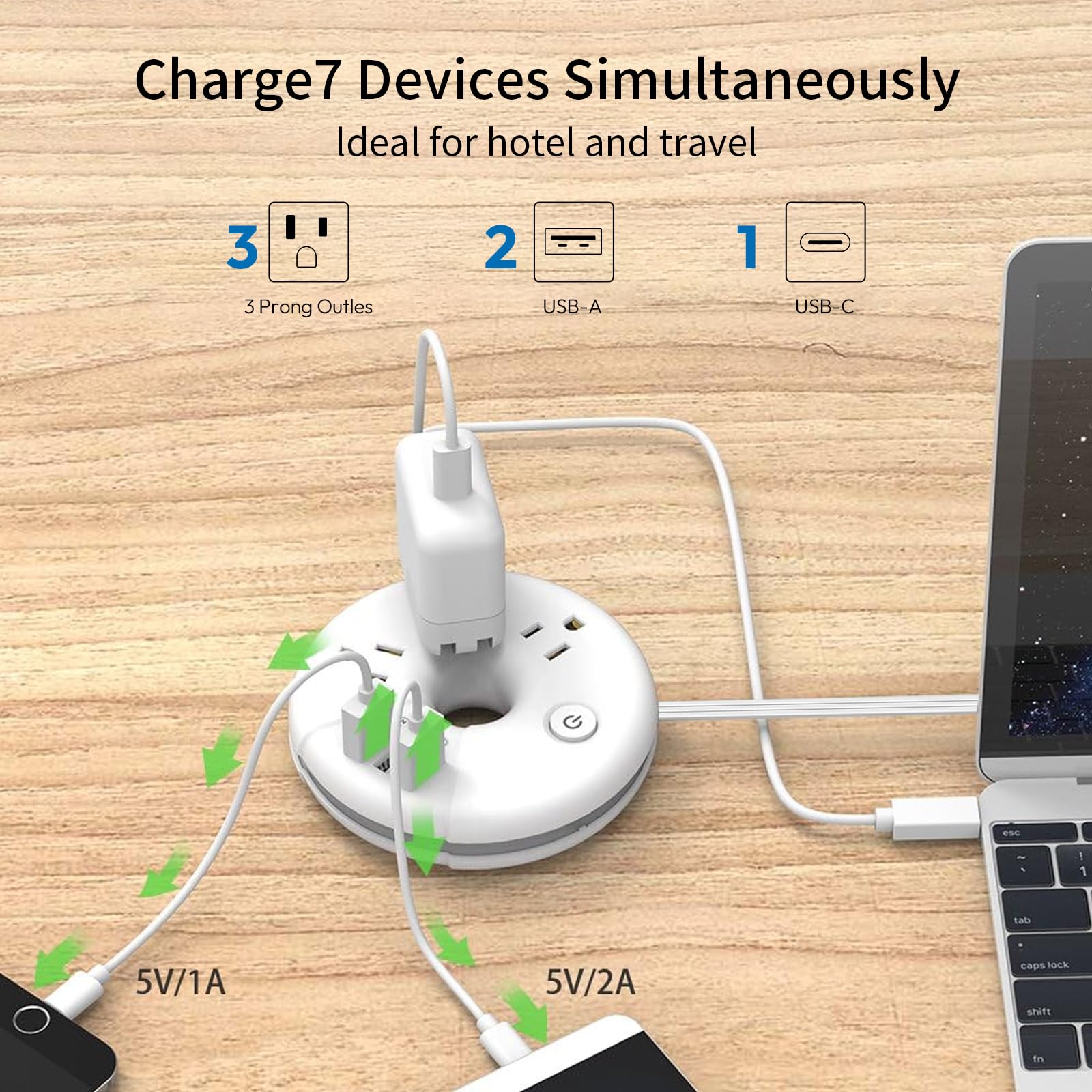 Travel Power Strip, NTONPOWER 3 Outlets 3 USB  Cruise Approved Po by NTONPOWER - Angle View 3