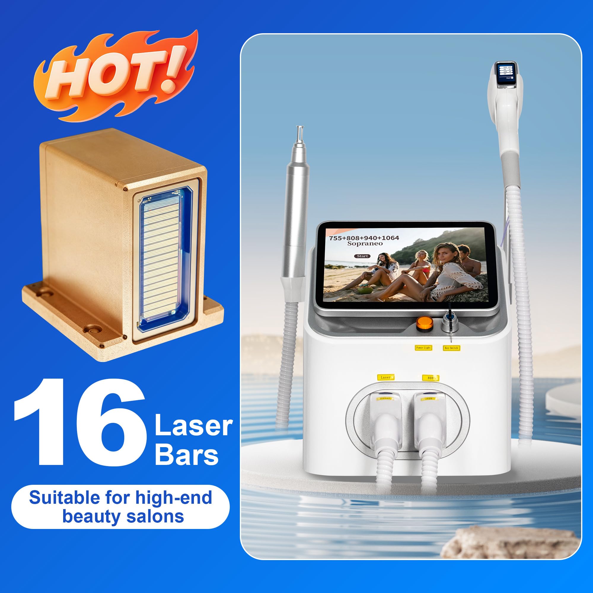 16 Bars 2-IN-1 Hair Removal Machine With Magnetic Head 4 Wavelengths