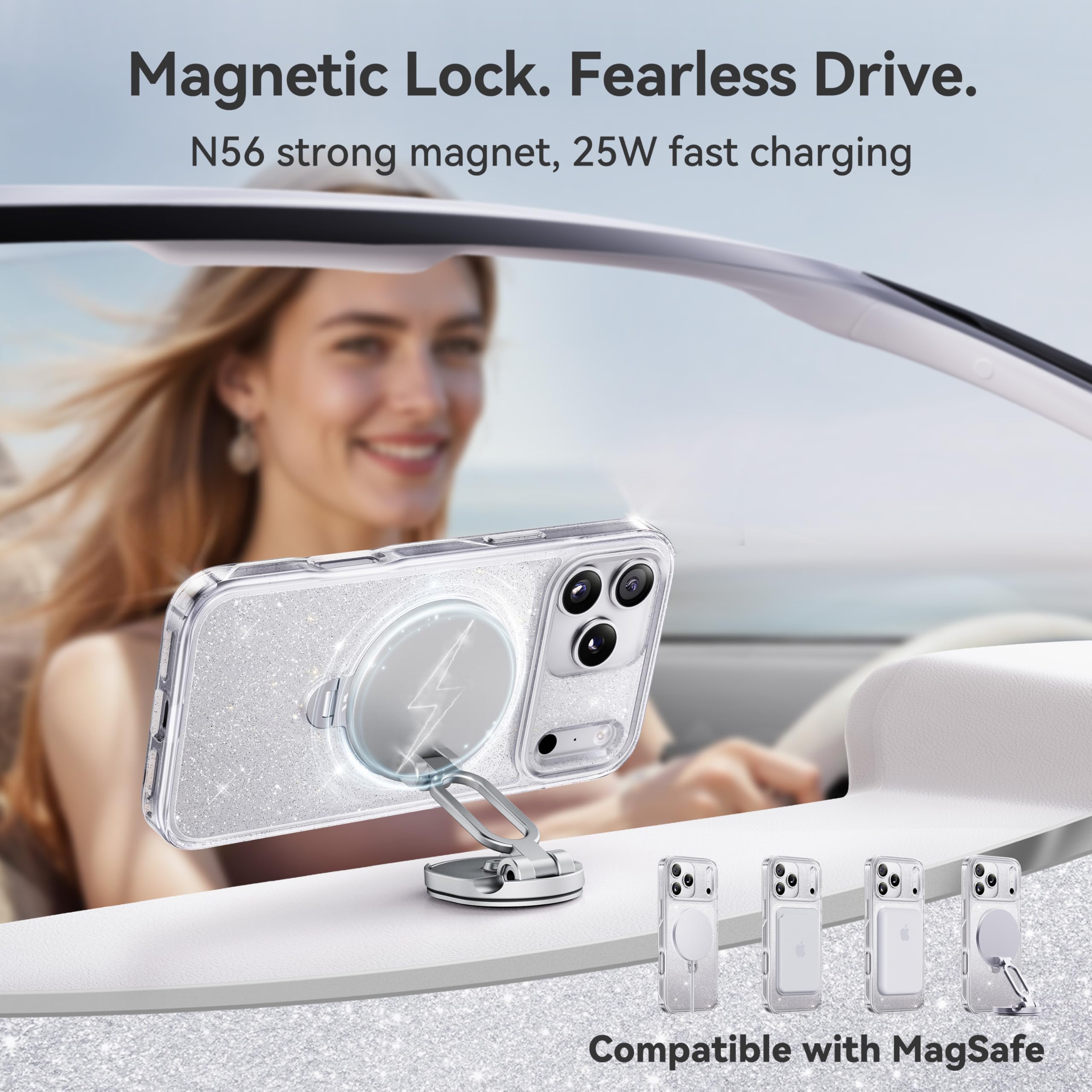 CASEKOO Clear Pearl Sparkle 360 Spin Magnetic Stand for - CASEKOO Official Imagery - 6