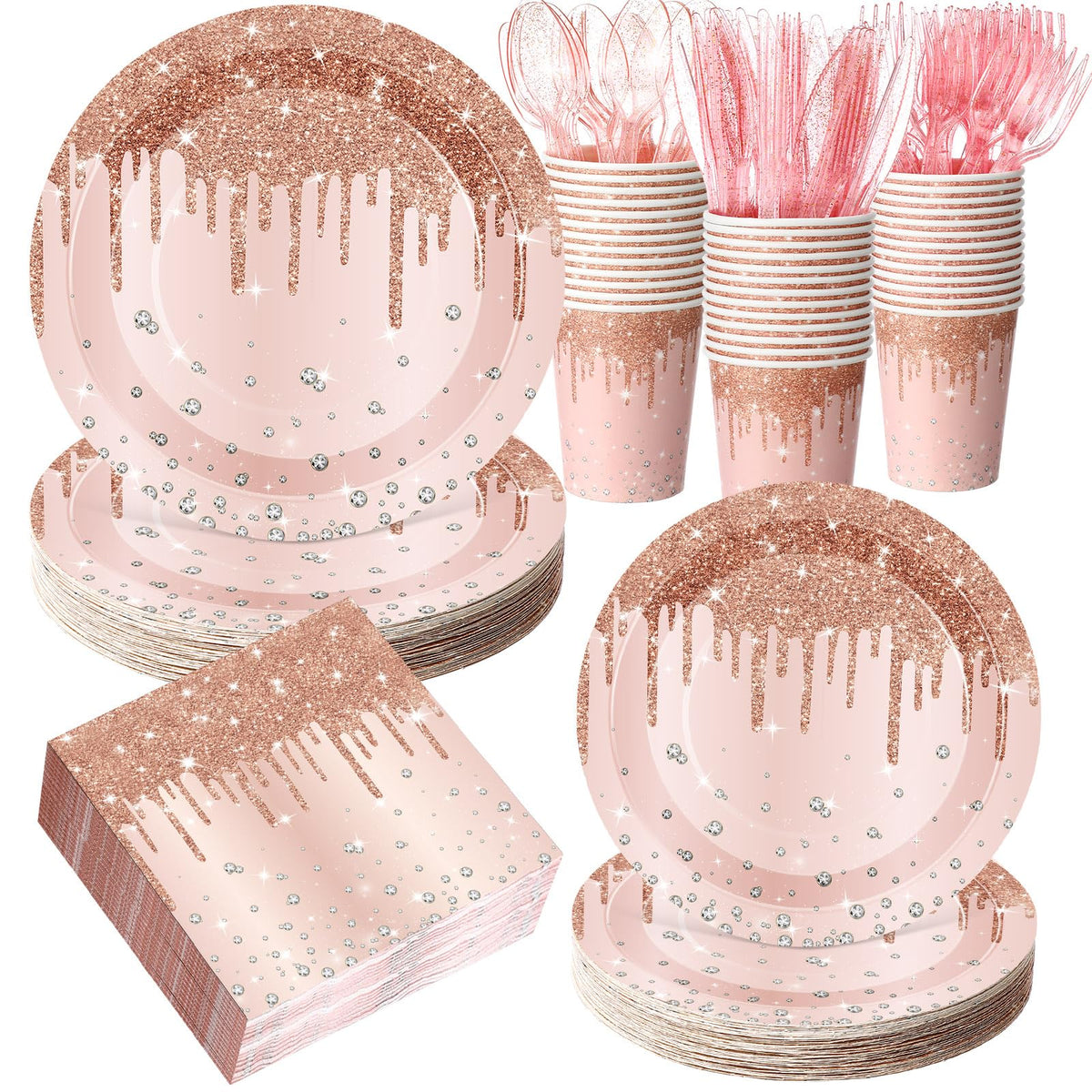 400 Pcs Gold Birthday Party Supplies Disposable Paper Plates - Sunnychicc Official Imagery - 1